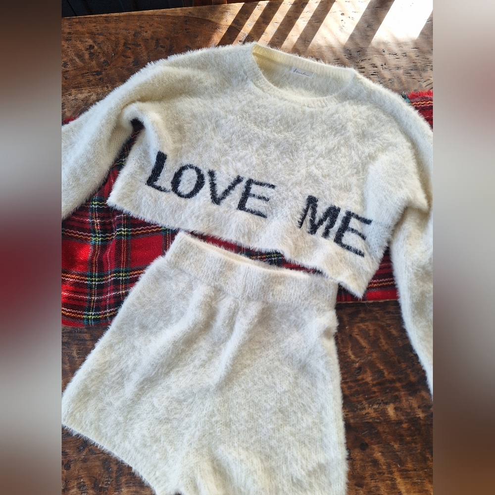 Fuzzy Cream and Black Crop Top Set